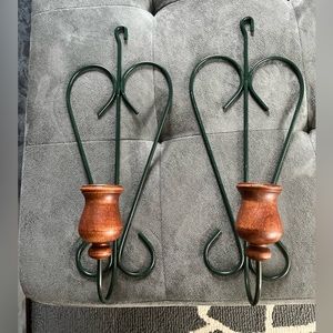Home Interiors Heart Metal Wood Candle Wall Sconces Set of 2